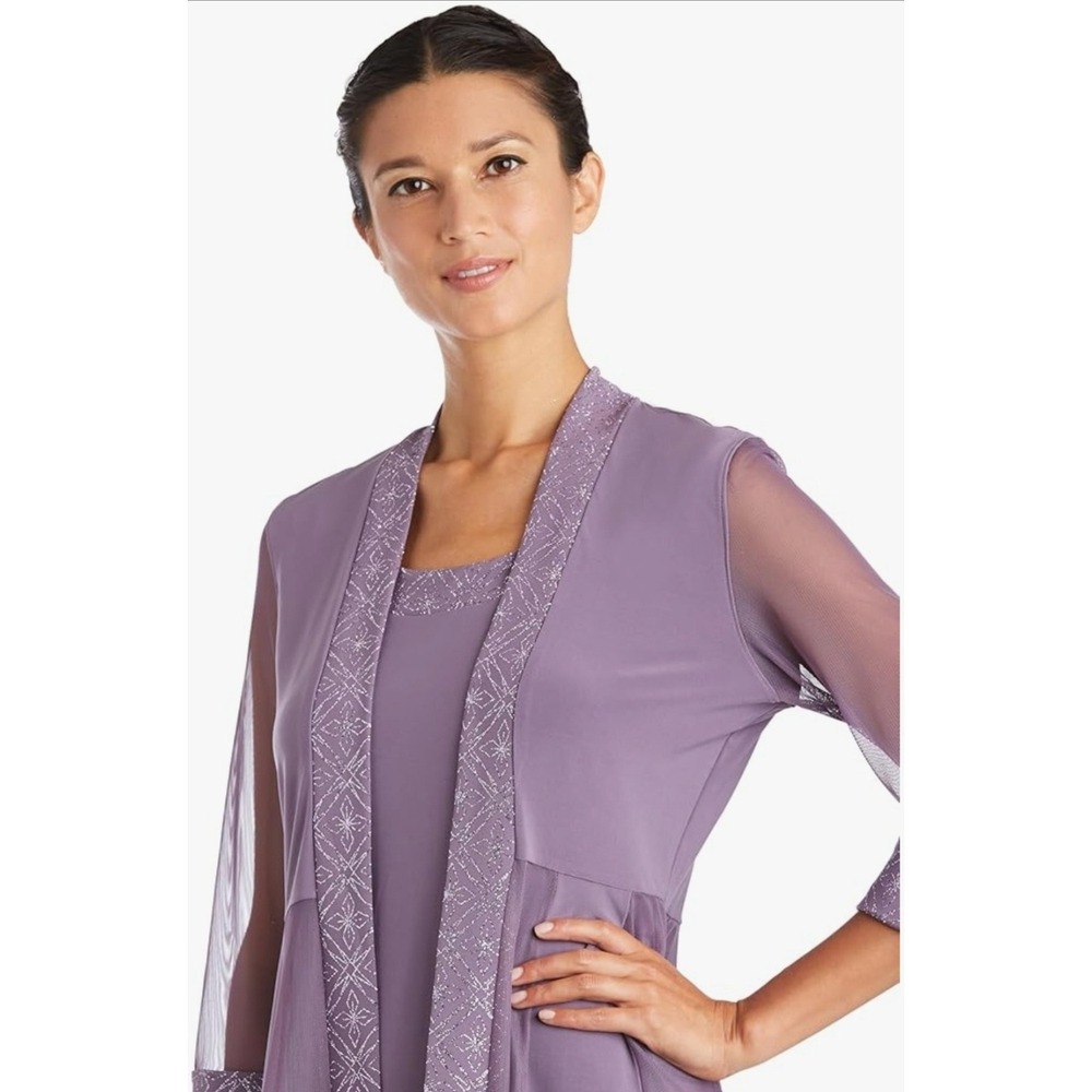 R&M Richards Orchid Purple 2PC Sheer Jacket Sheath Dress Set 18W